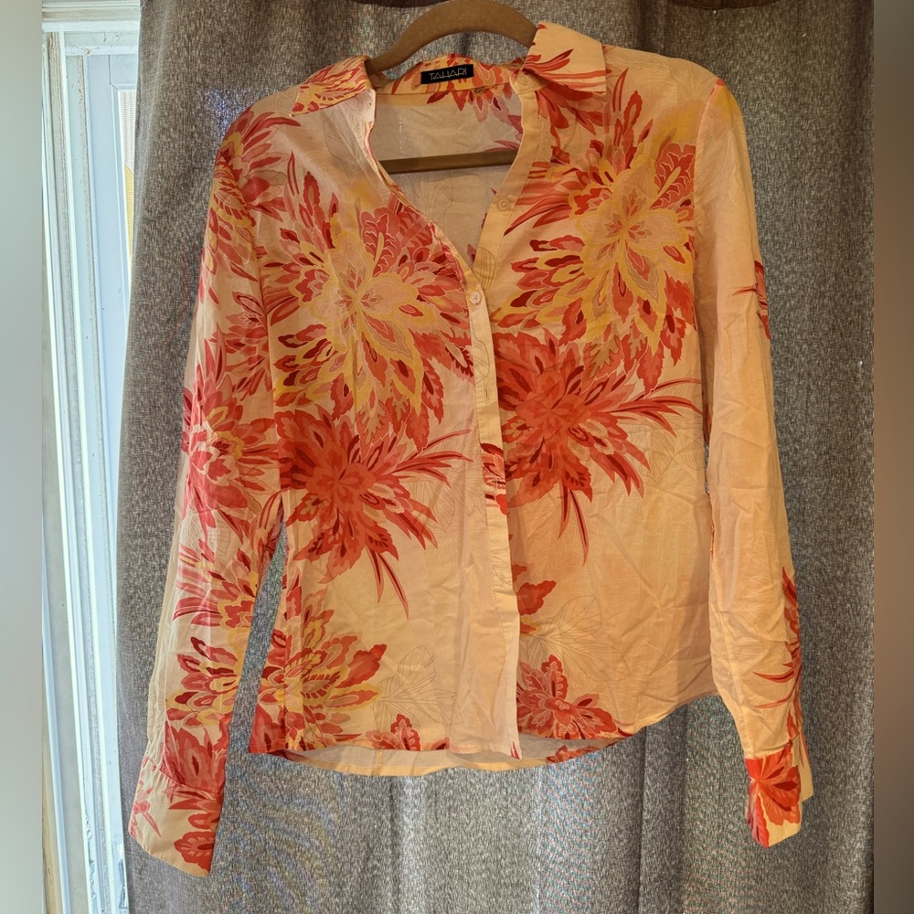 Never worn white button-down with pink flowers